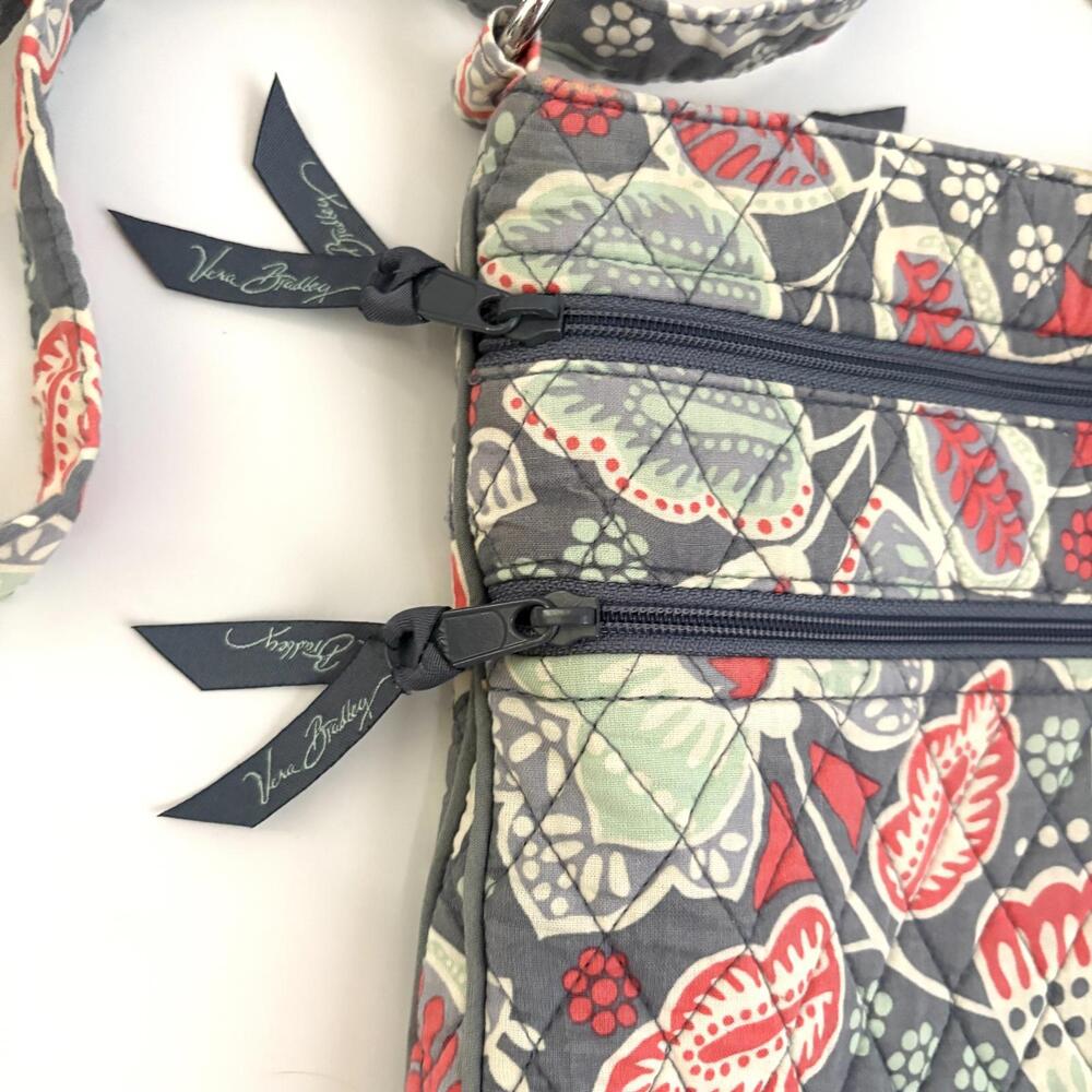 Vera Bradley | Square Crossbody Purse Bag Gray Green Red/Orange Floral Print - Picture 3 of 6